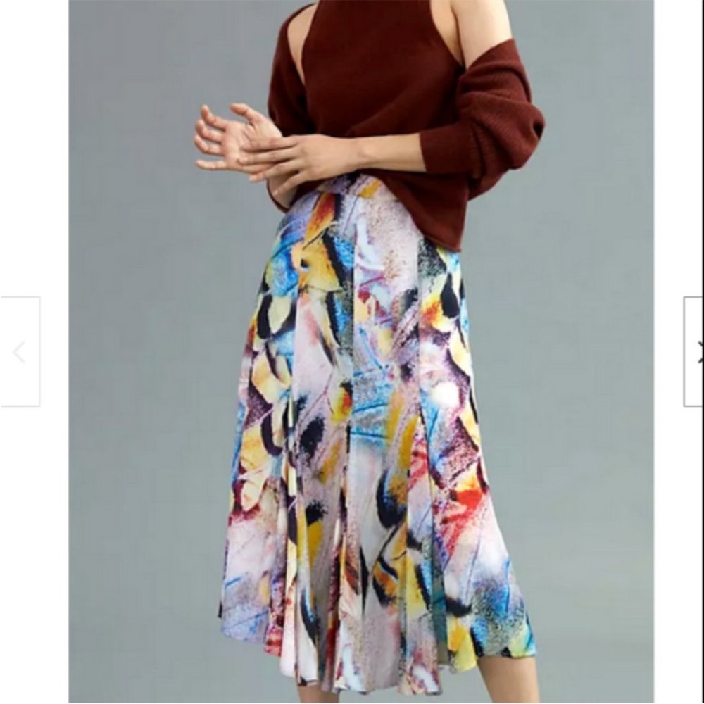 Anthropologie 2 NWT A-Line Midi Skirt Watercolor Art Vibrant Colorful 160$ Bout